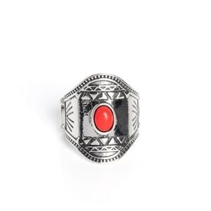 Panoramic Pyramids Paparazzi Silver-Tone Ring with Red Oval Stone